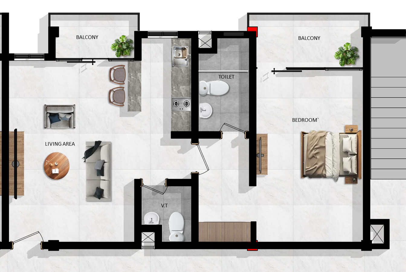 Floor plan layout for One Bedroom Type A apartment at The Fairway, 62sqm