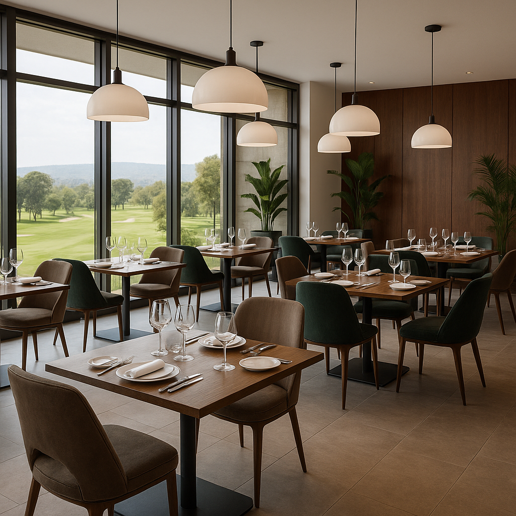 Elegant fine dining restaurant interior at The Fairway with natural lighting