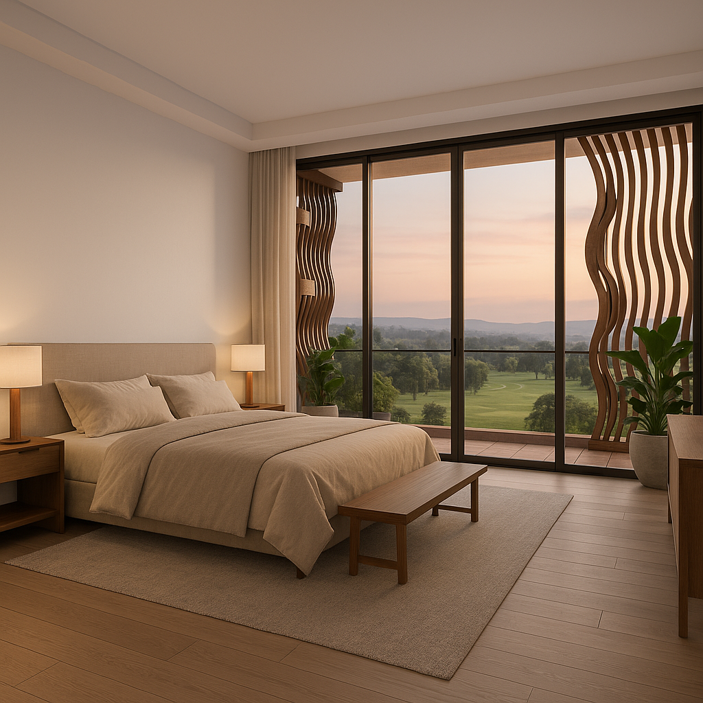 Spacious penthouse master bedroom interior design at The Fairway