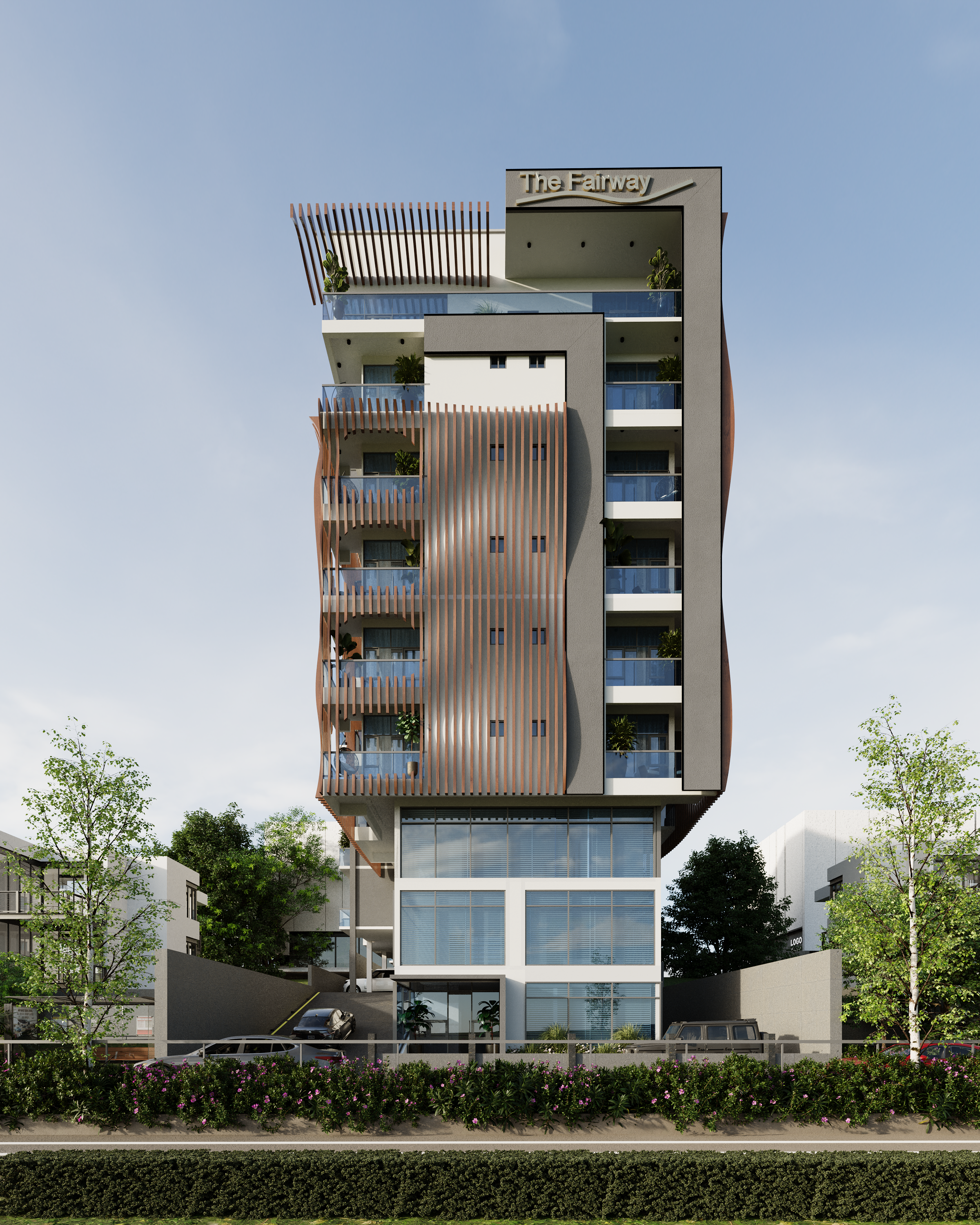 The Fairway luxury apartments exterior architectural sketch in Kigali